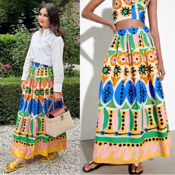Zara Dresses & Skirts - Zara 100% cotton Colorful Patterned Maxi Skirt sz S nwot, 004